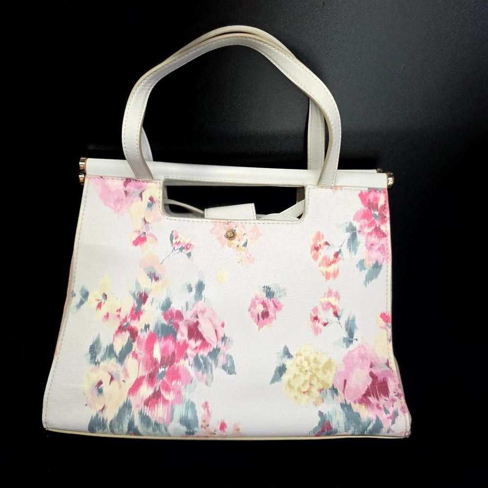 LC Lauren Conrad Handbag Womens Small White Floral Satchel Crossbody Purse
